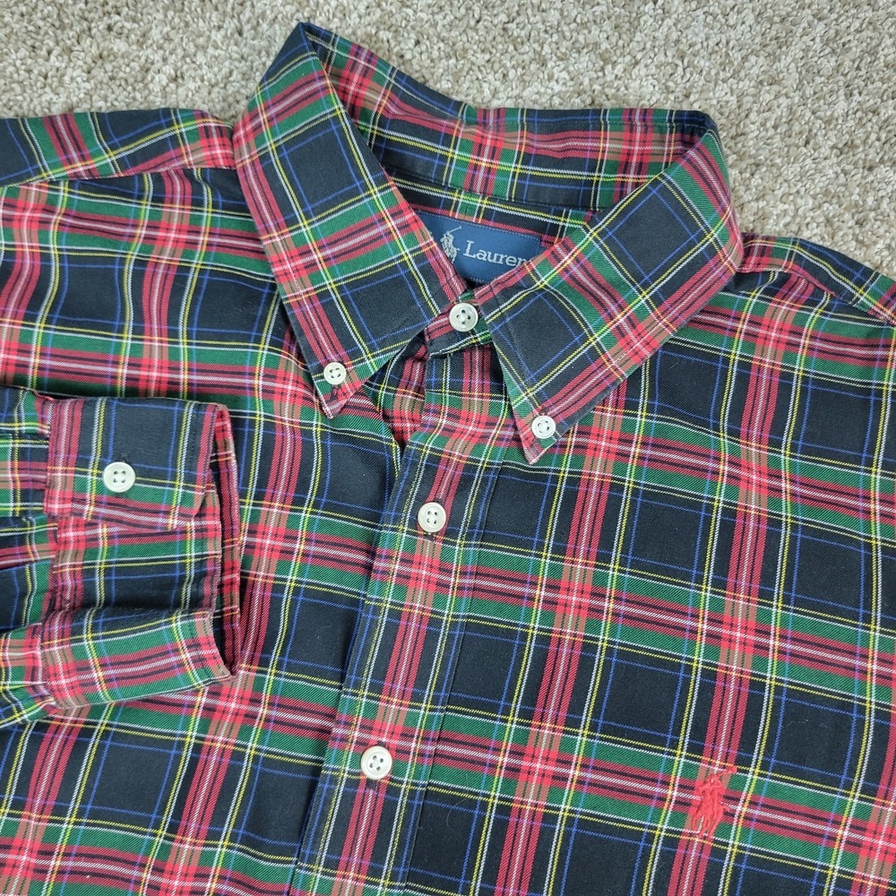 Ralph Lauren Classic Fit Mens XL Red Blue Green Plaid Pony Button Down LS